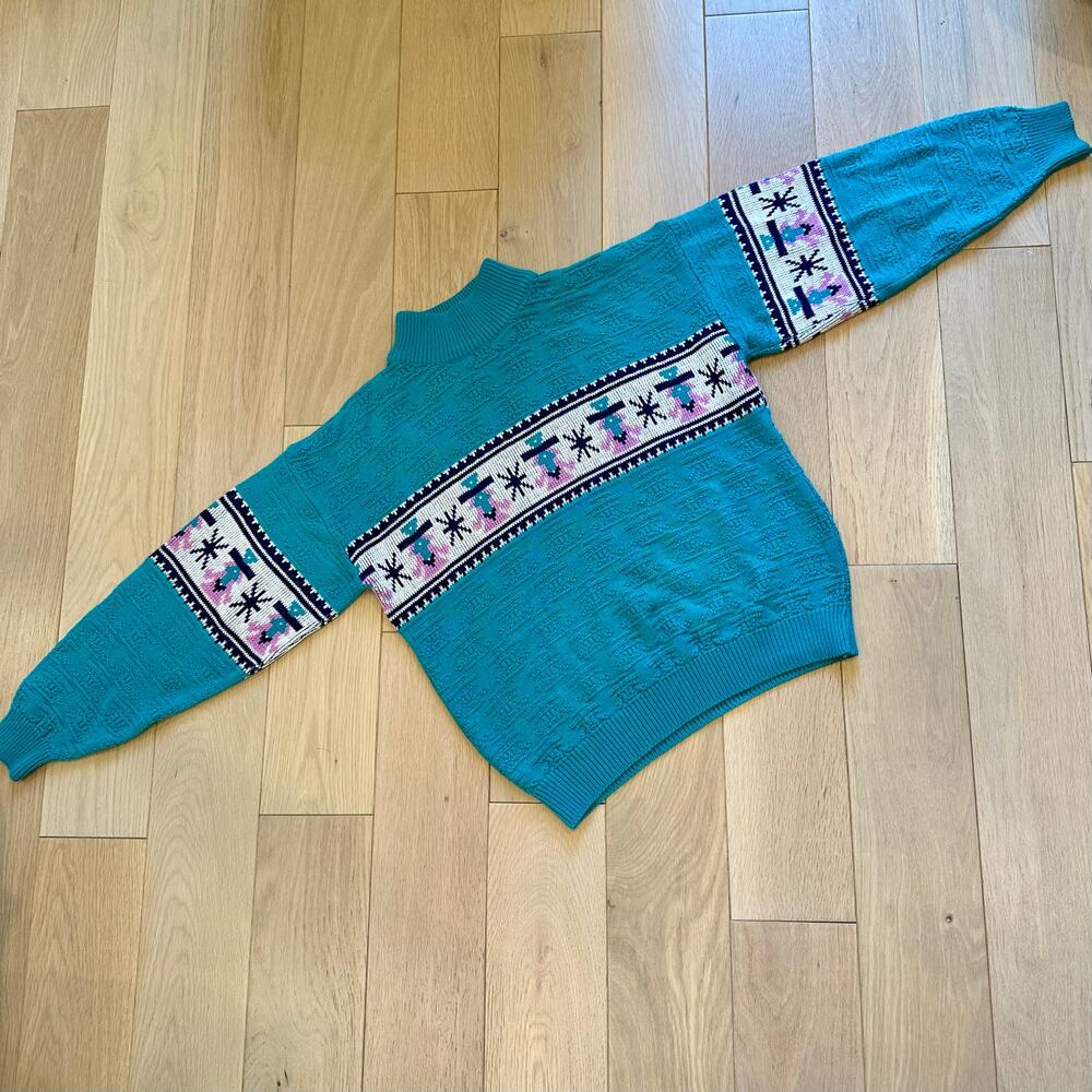 Women’s Vintage Rainbow Ridge Ski Sweater Bright Color 80s SZ M